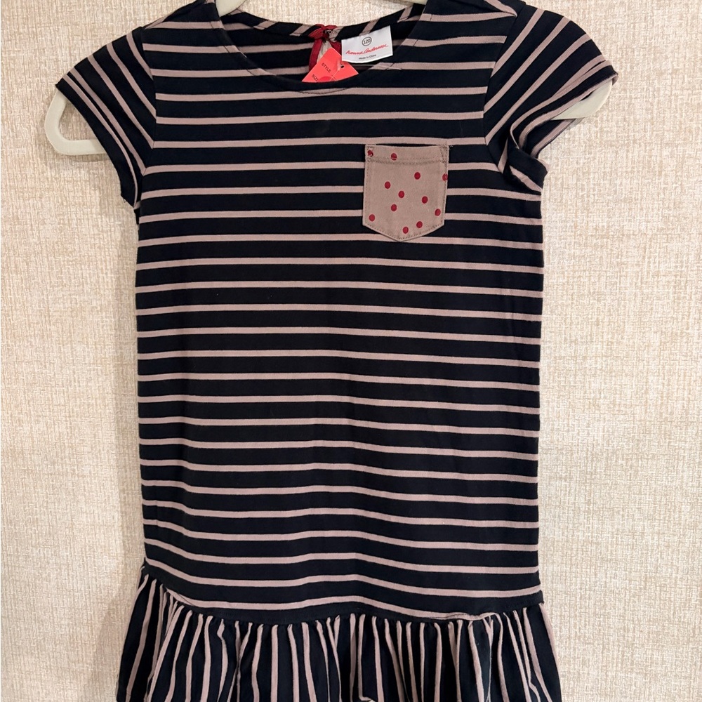 Striped Black and Tan Shirt with Pocket Hanna Andersson